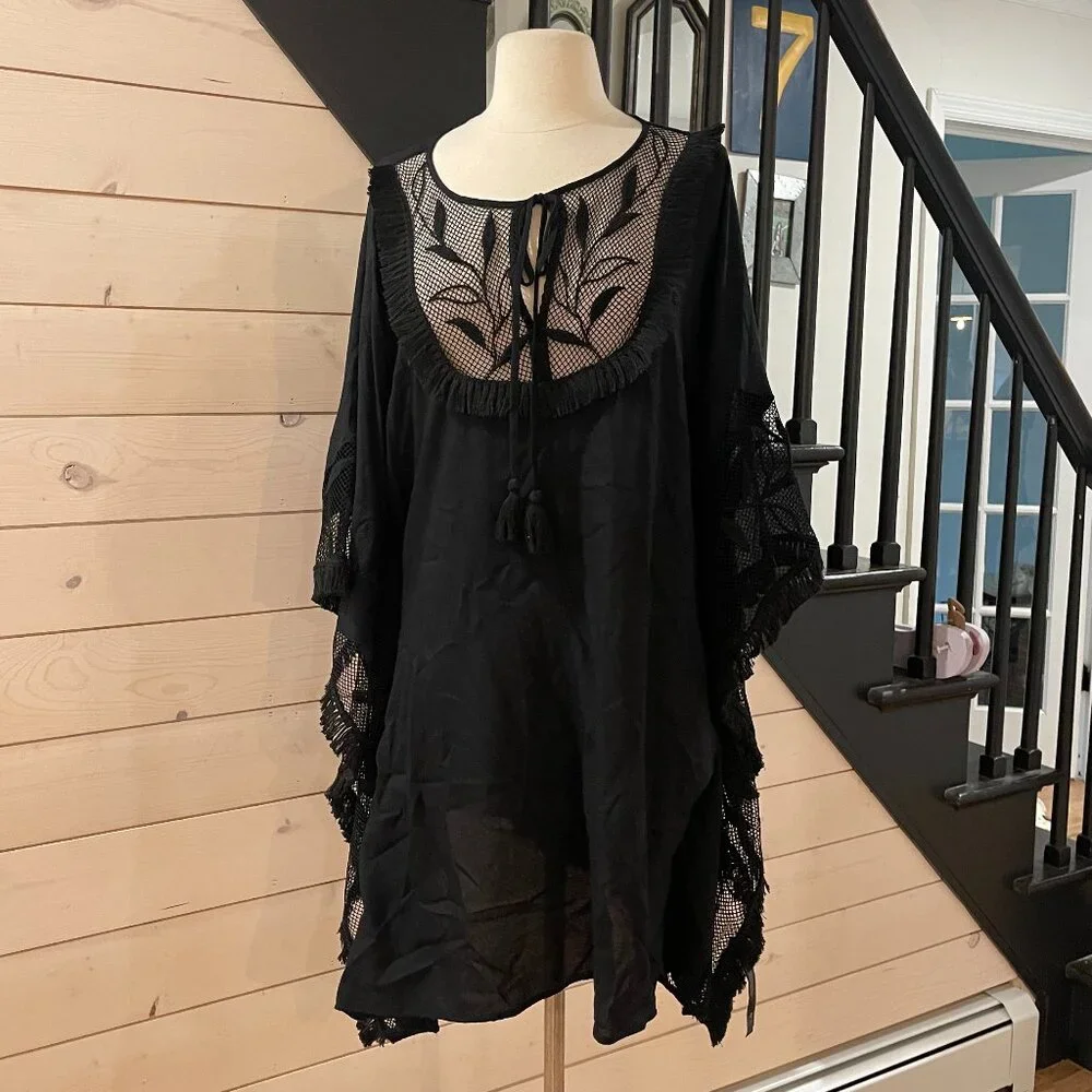01 By Anthropologie Embroidered Cover-Up Dress Black NWOT XS/S